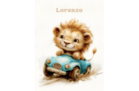 lion in blue car
